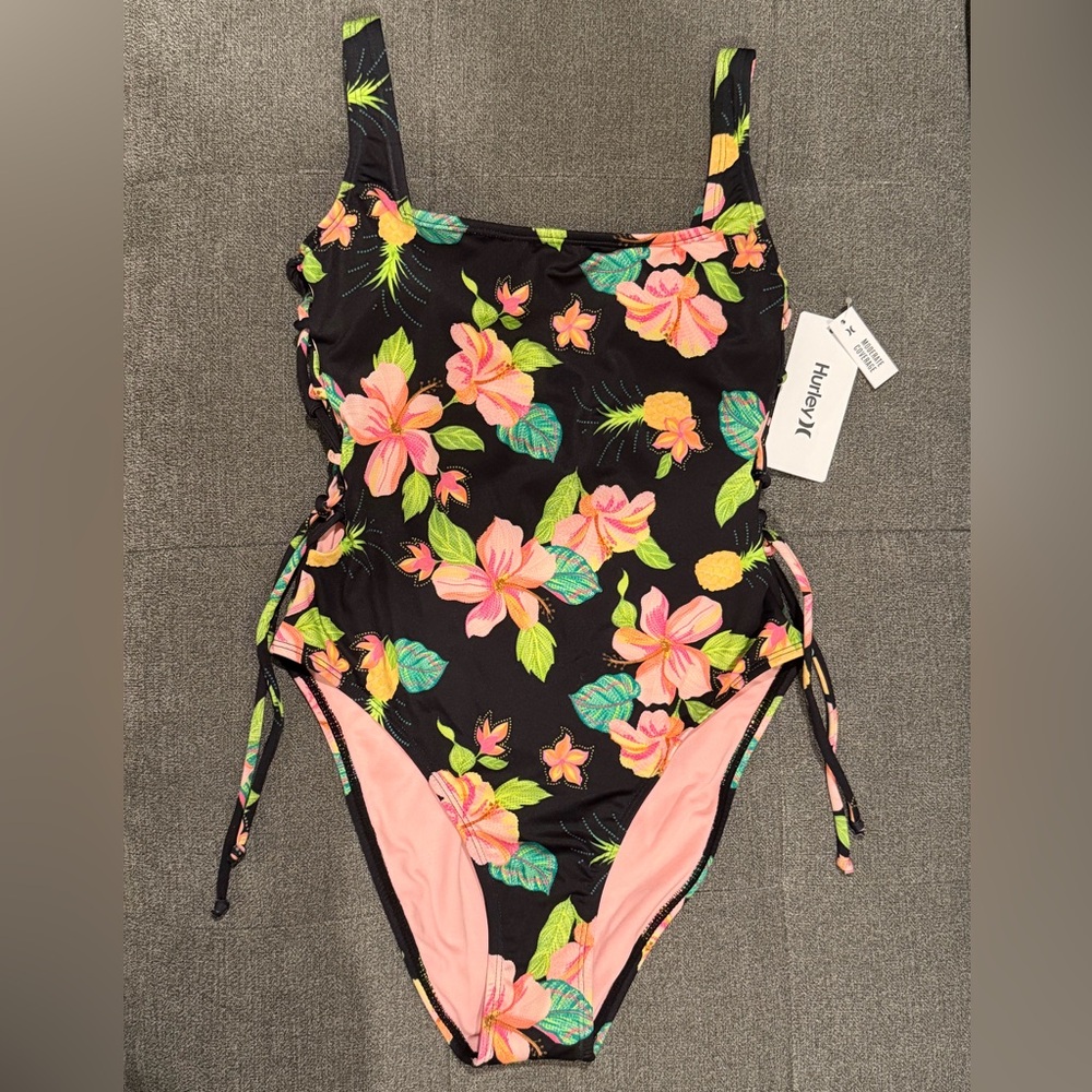 Hurley One Piece Swimsuit - Black with Floral Print